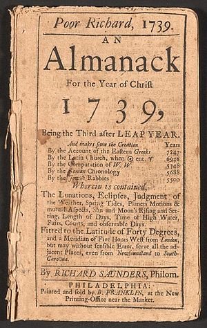 Poor Richard, 1739. An Almanack for the Year of Christ 1739. Published by Benjamin Franklin